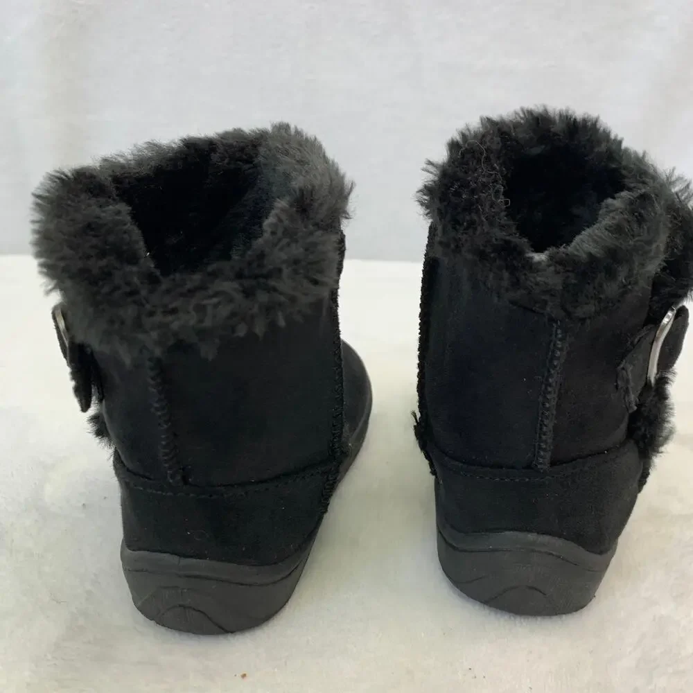 Garanimals Girls Black Faux Suede Fur Lined Mid Calf Boots Toddler Sz 4 Heart